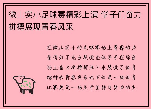 微山实小足球赛精彩上演 学子们奋力拼搏展现青春风采