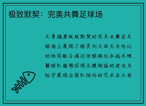极致默契：完美共舞足球场